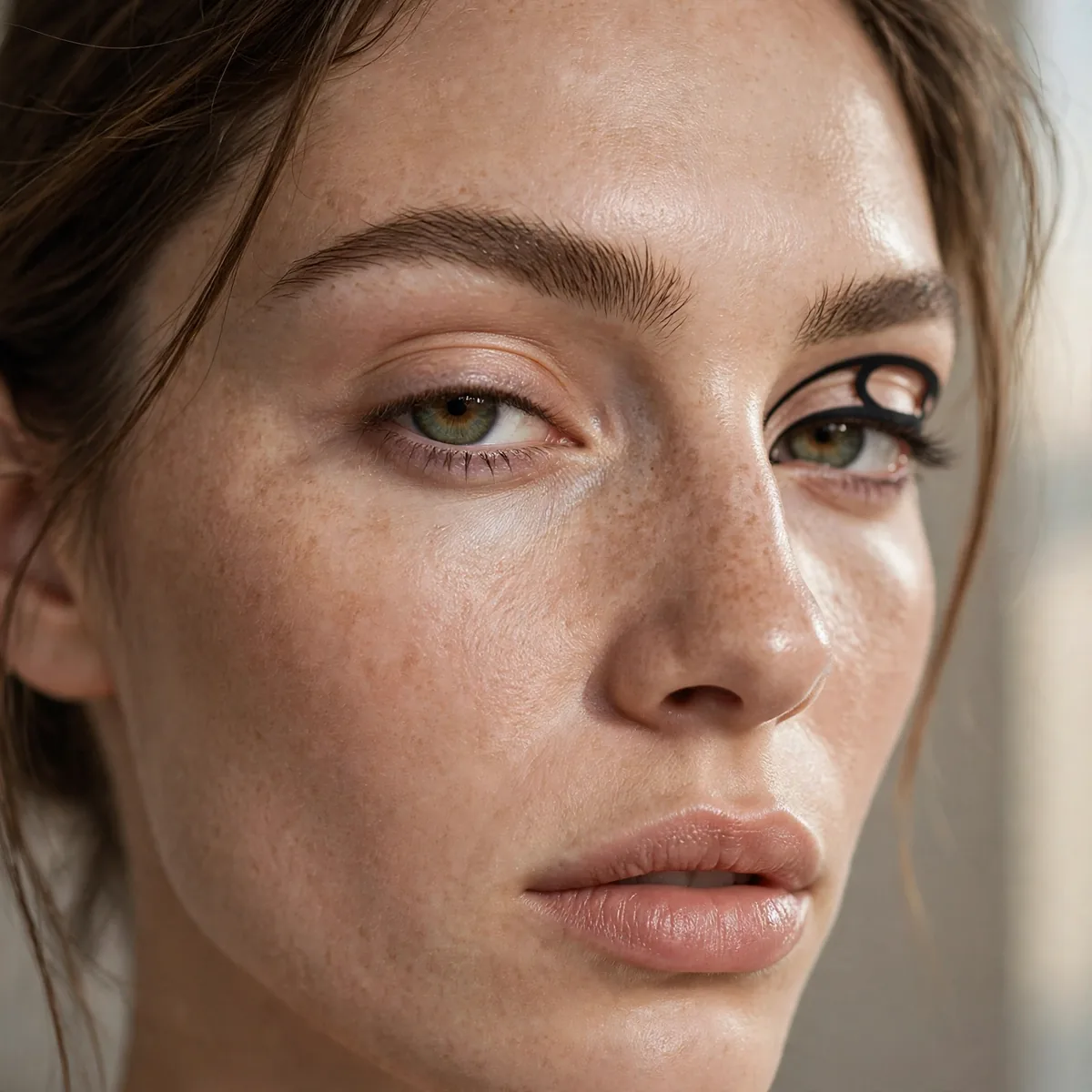 Negative space cut-out eyeliner with bare skin gaps