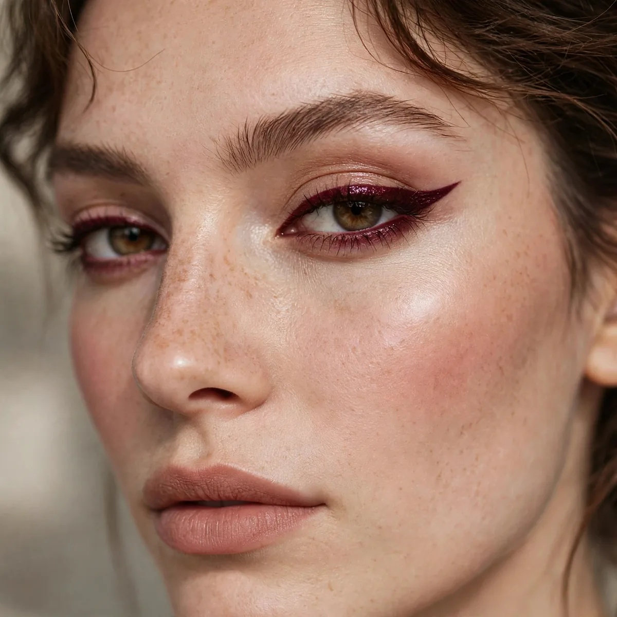 Burgundy wine colored eyeliner makeup look