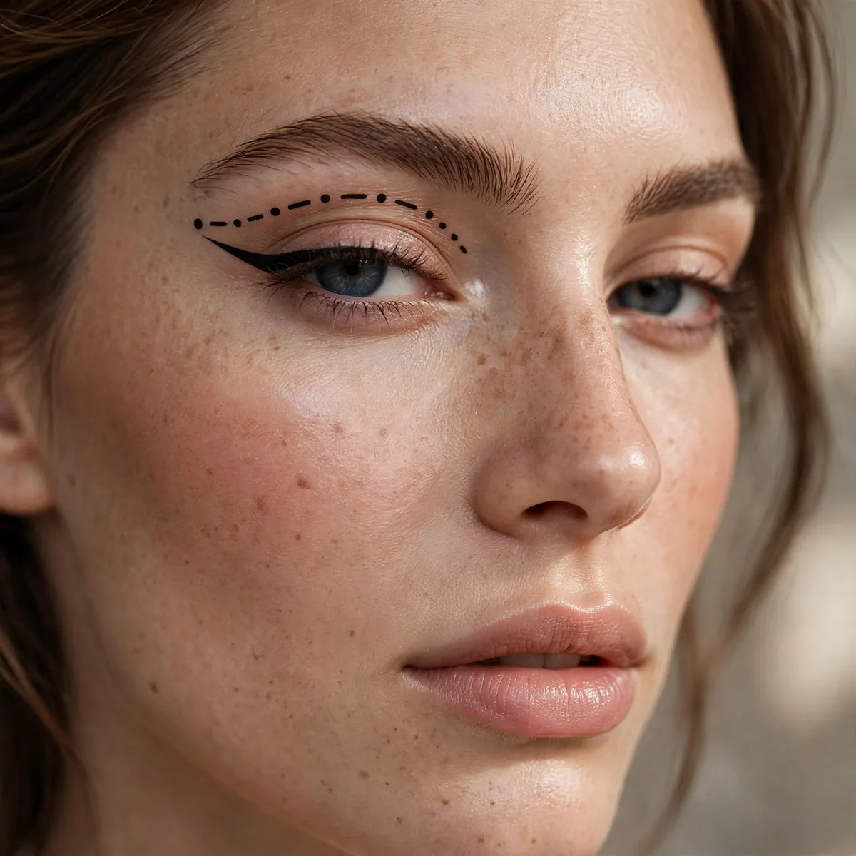 Dot and dash graphic eyeliner pattern