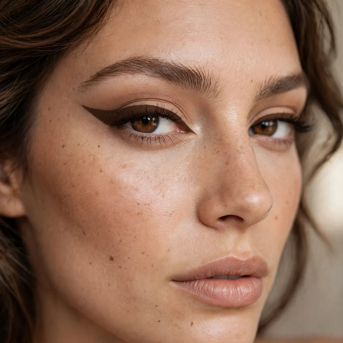 Thick brown eyeliner power look