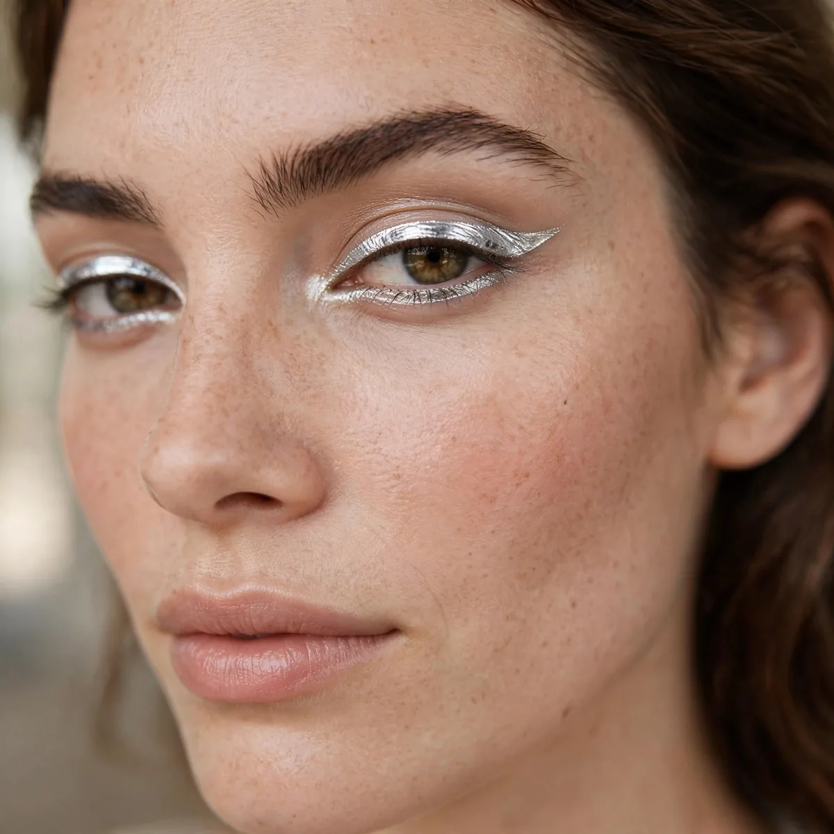 Silver chrome metallic eyeliner look