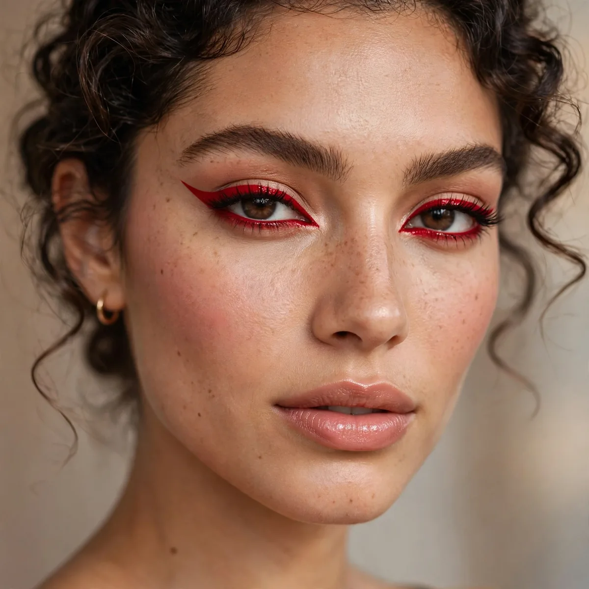 Bold red eyeliner red carpet makeup look