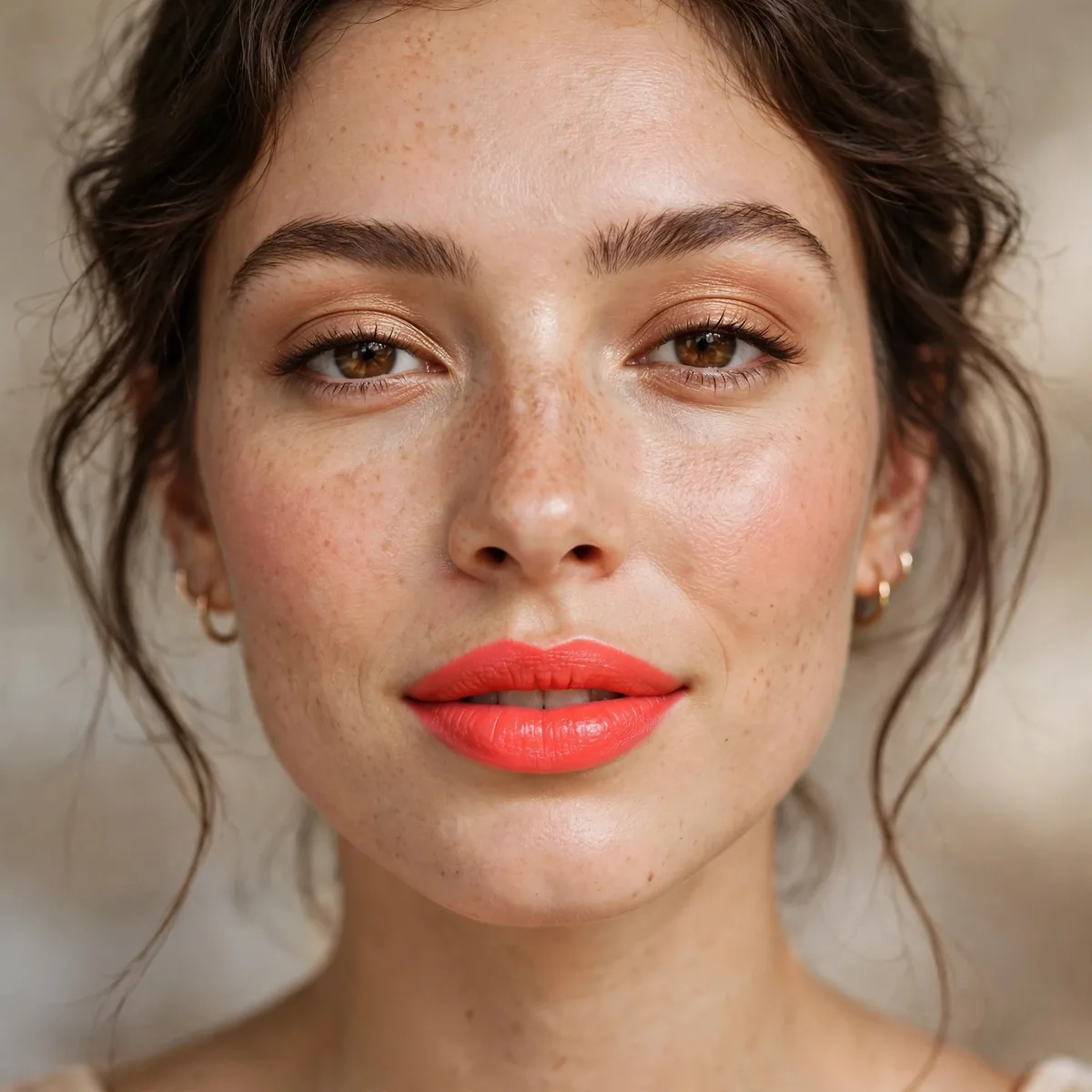 Bright coral lipstick pop