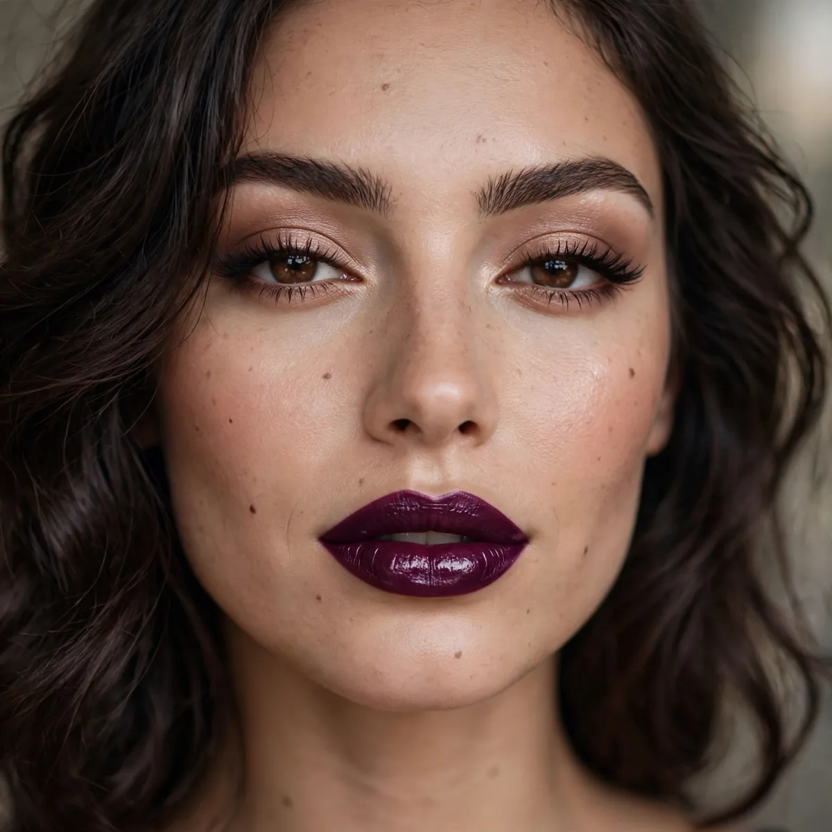 Deep plum dramatic lipstick