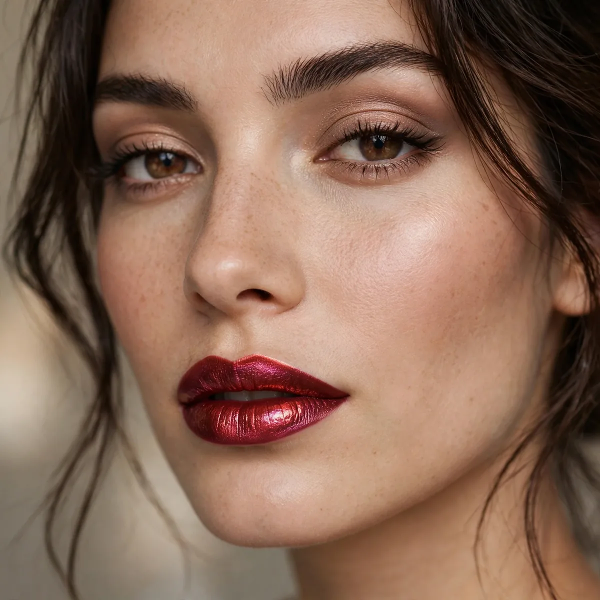 Metallic bold lipstick accent