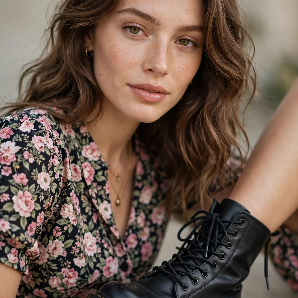 Combat boots with floral dress