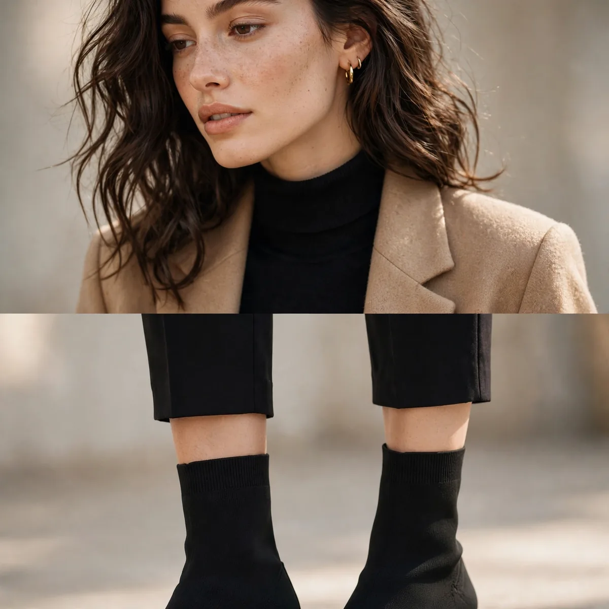 Sock boots with cropped pants