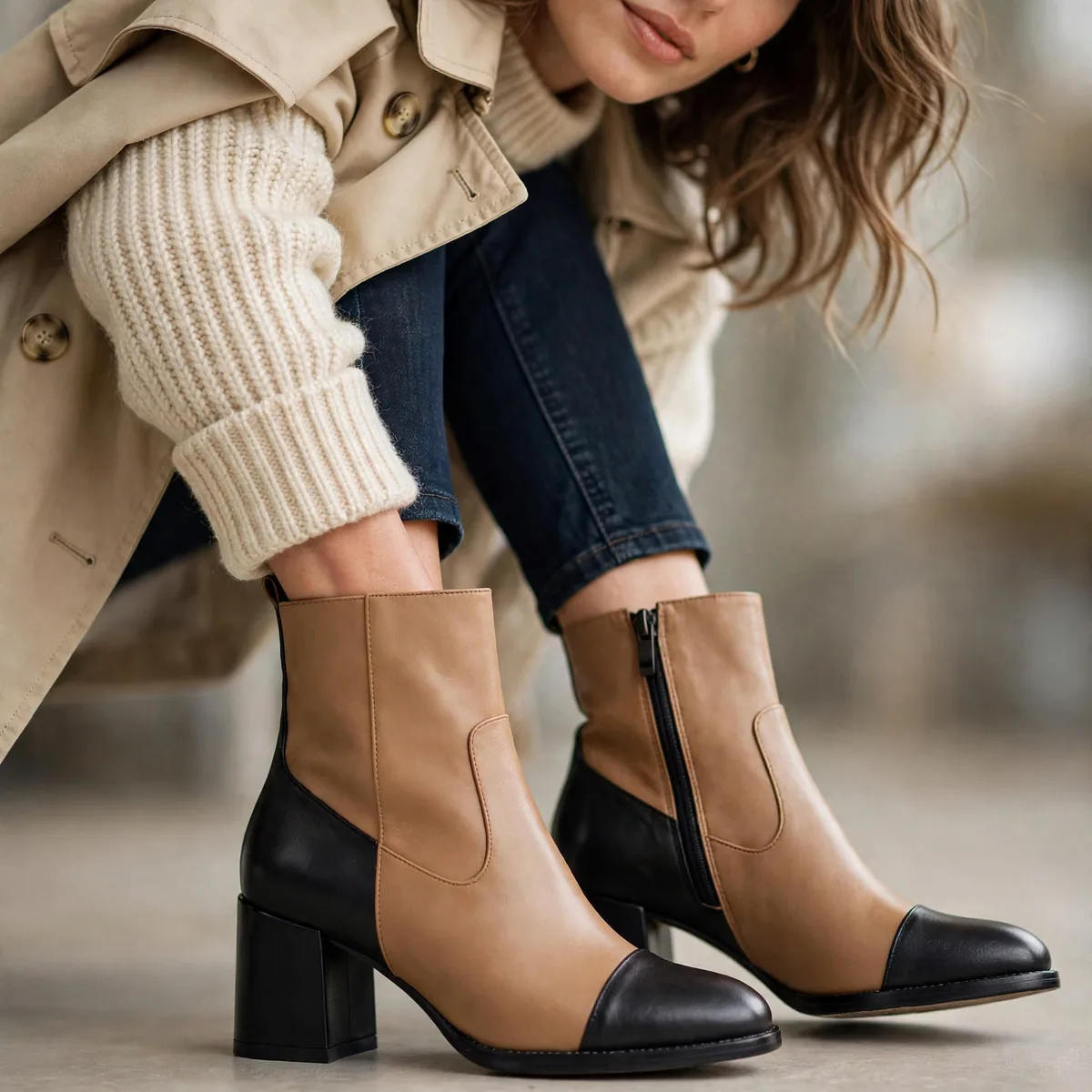 Two tone color block boots