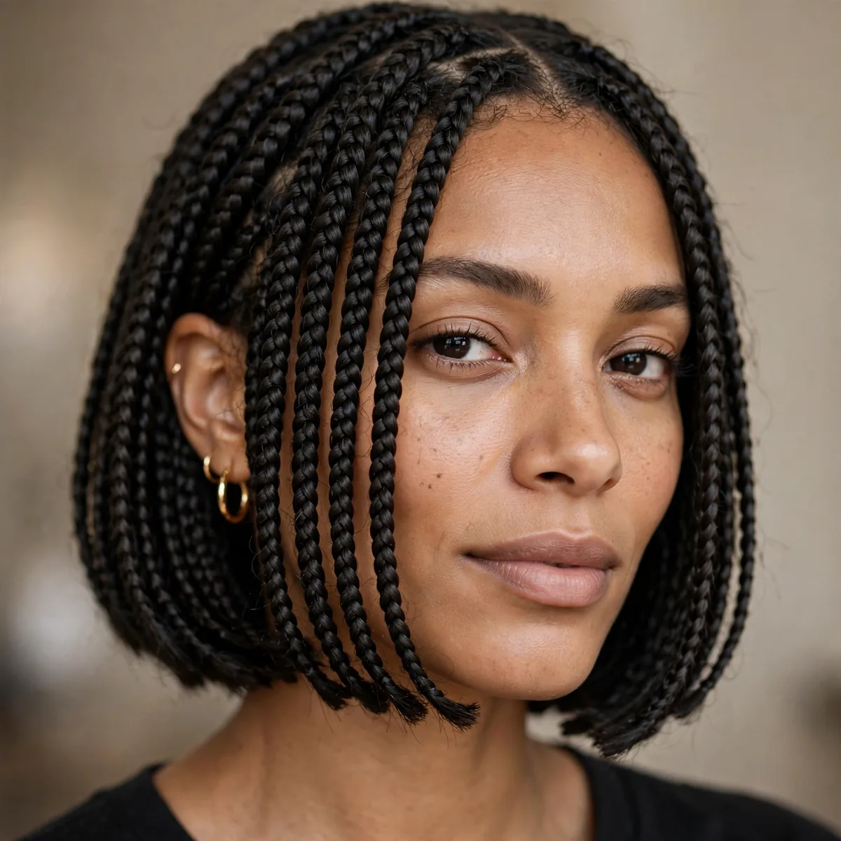 Chin-length bob box braids