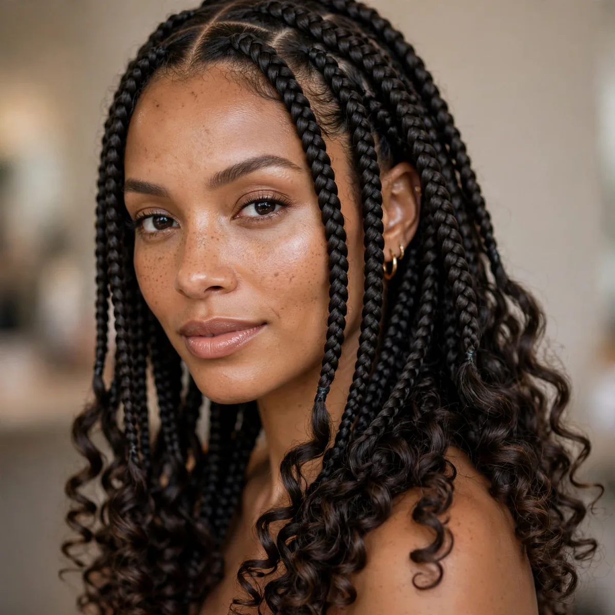 Goddess box braids with curly ends