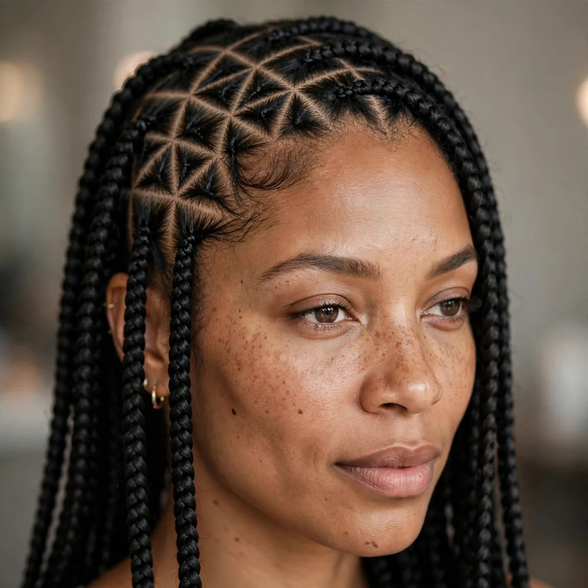 Box braids with triangle parting pattern