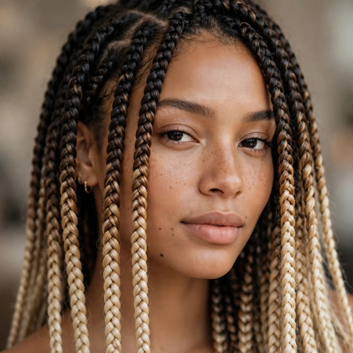 Ombre box braids fading from dark to light