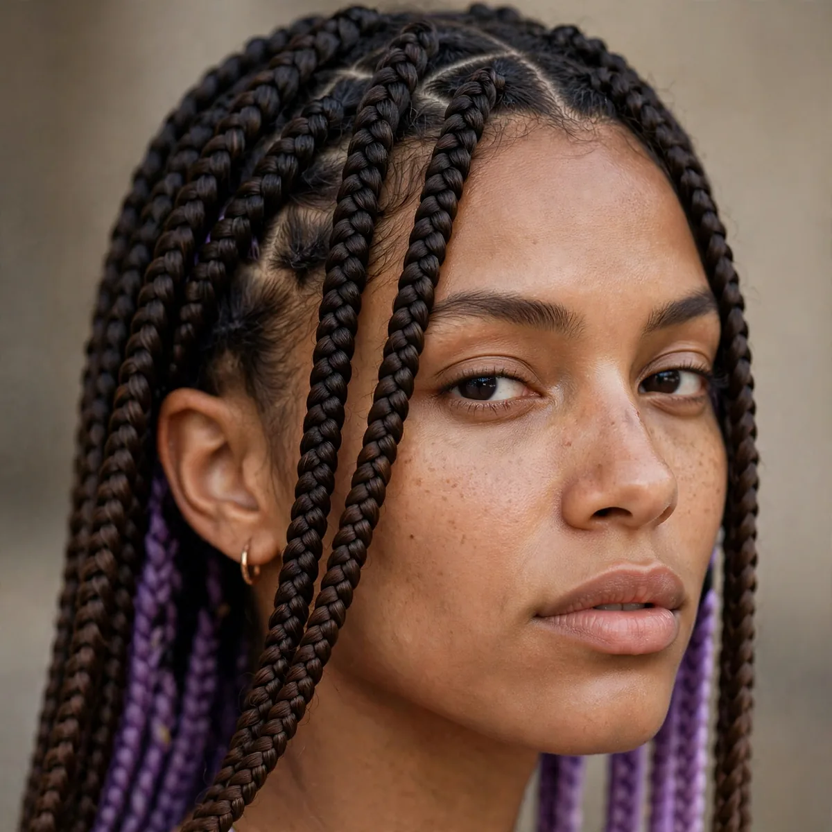Box braids with peekaboo color underneath