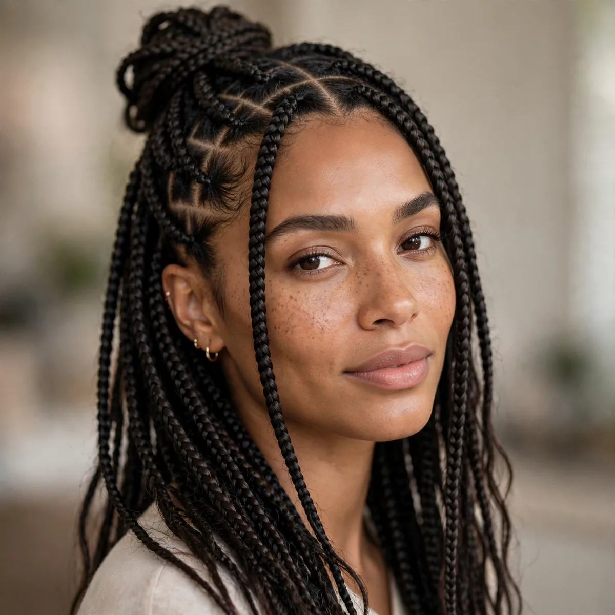 Half-up half-down box braids style