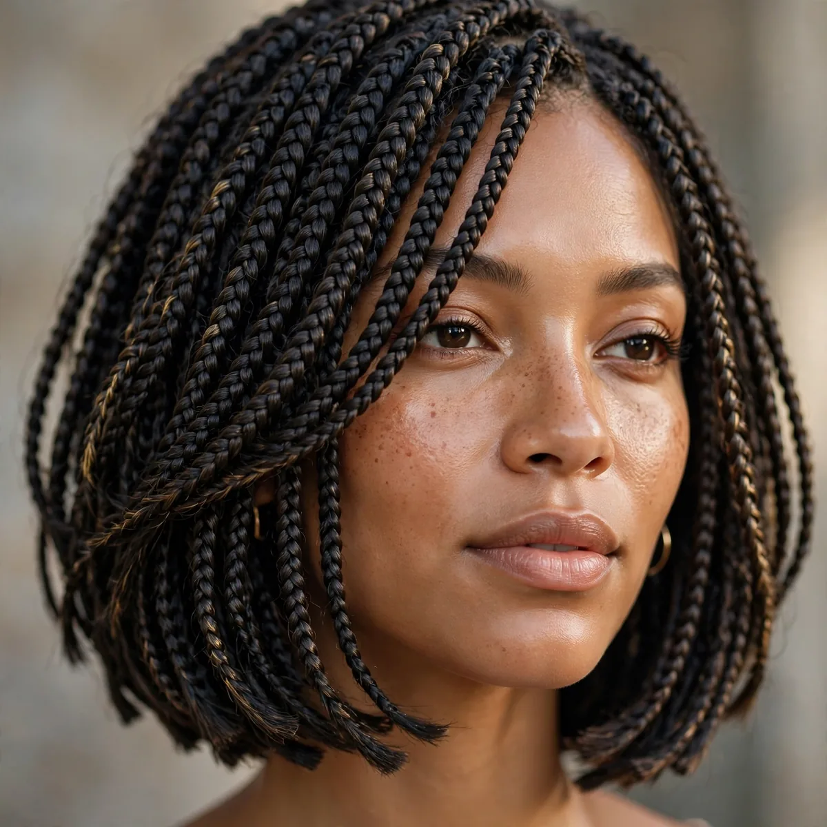 Layered bob-length box braids