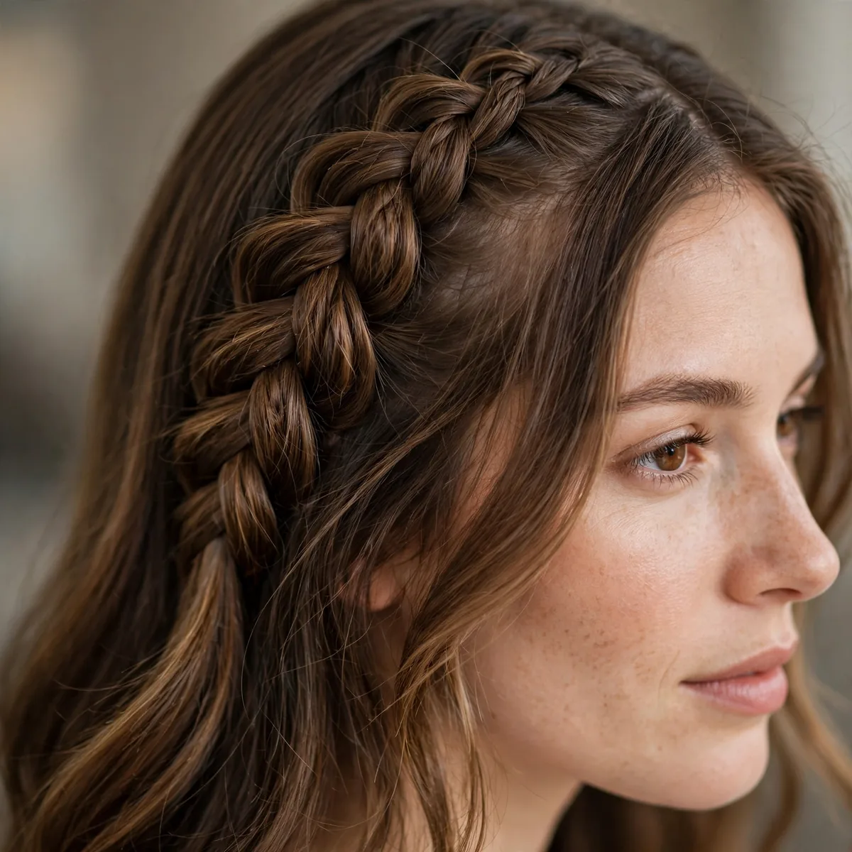 Dutch braid on long hair with raised texture