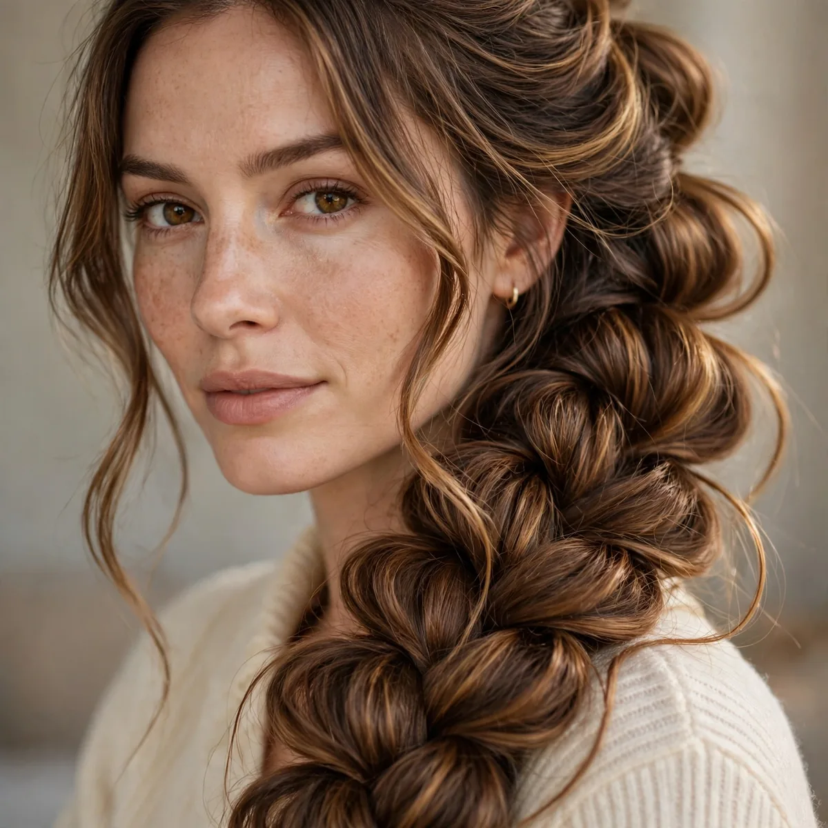 Voluminous pull-through braid on long hair