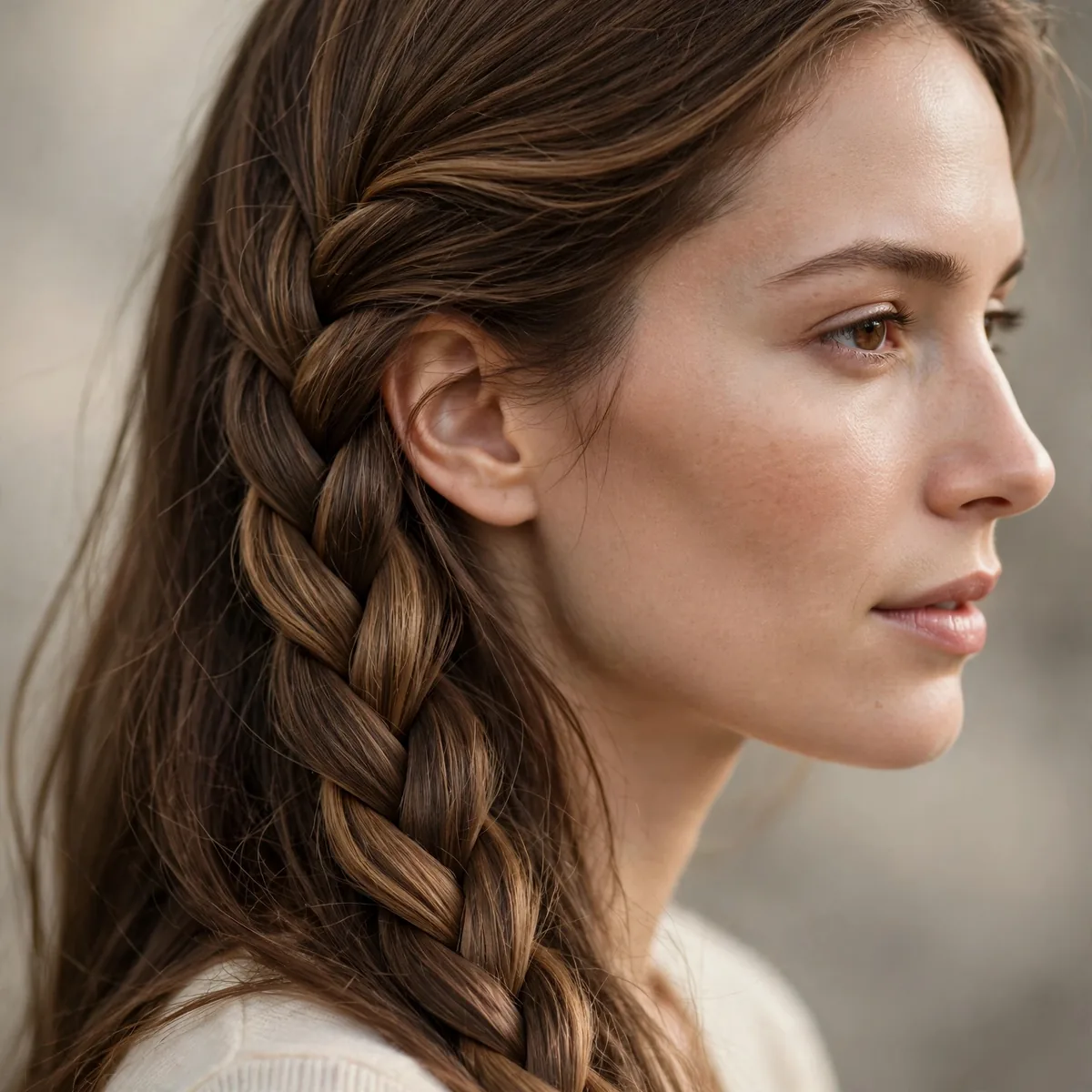 Flat four-strand braid on long hair