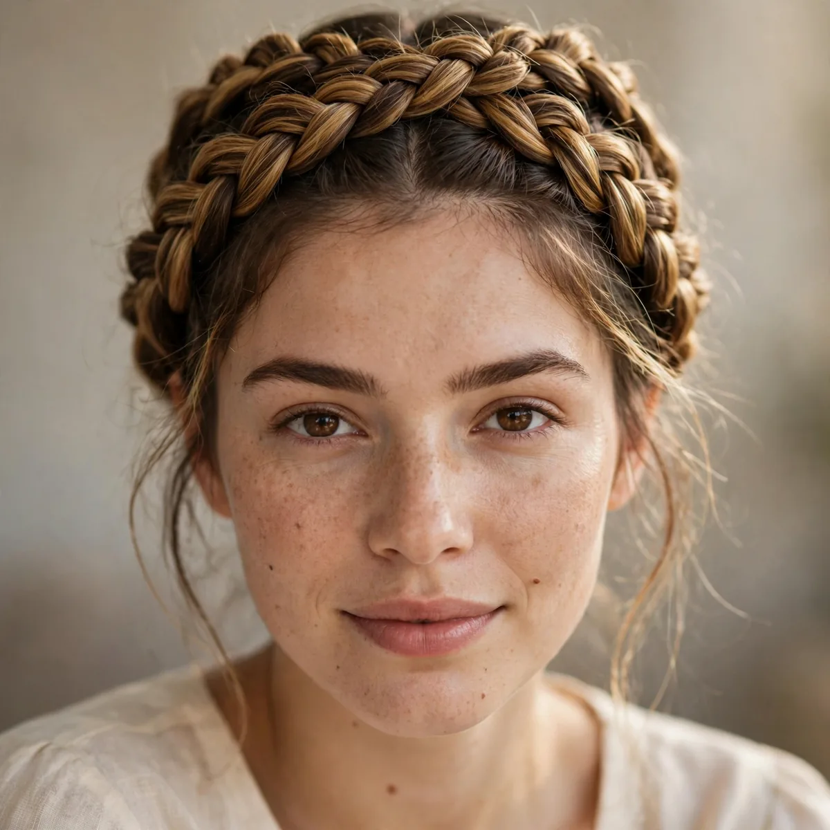 Two braids pinned over the head milkmaid style