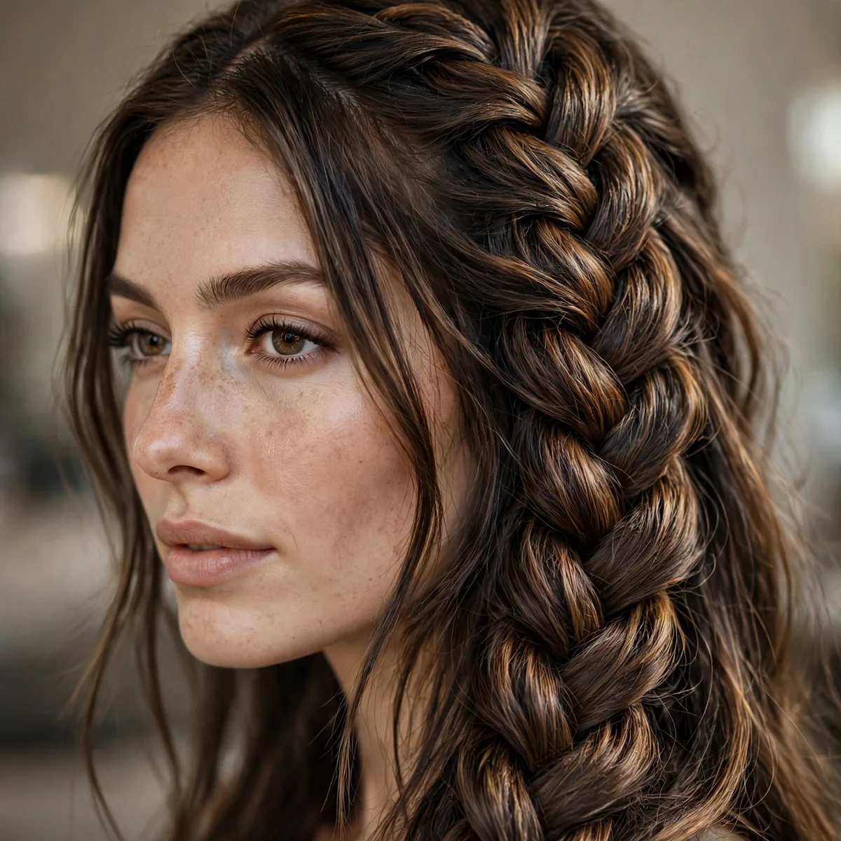 Raised 3D dragon braid on long hair