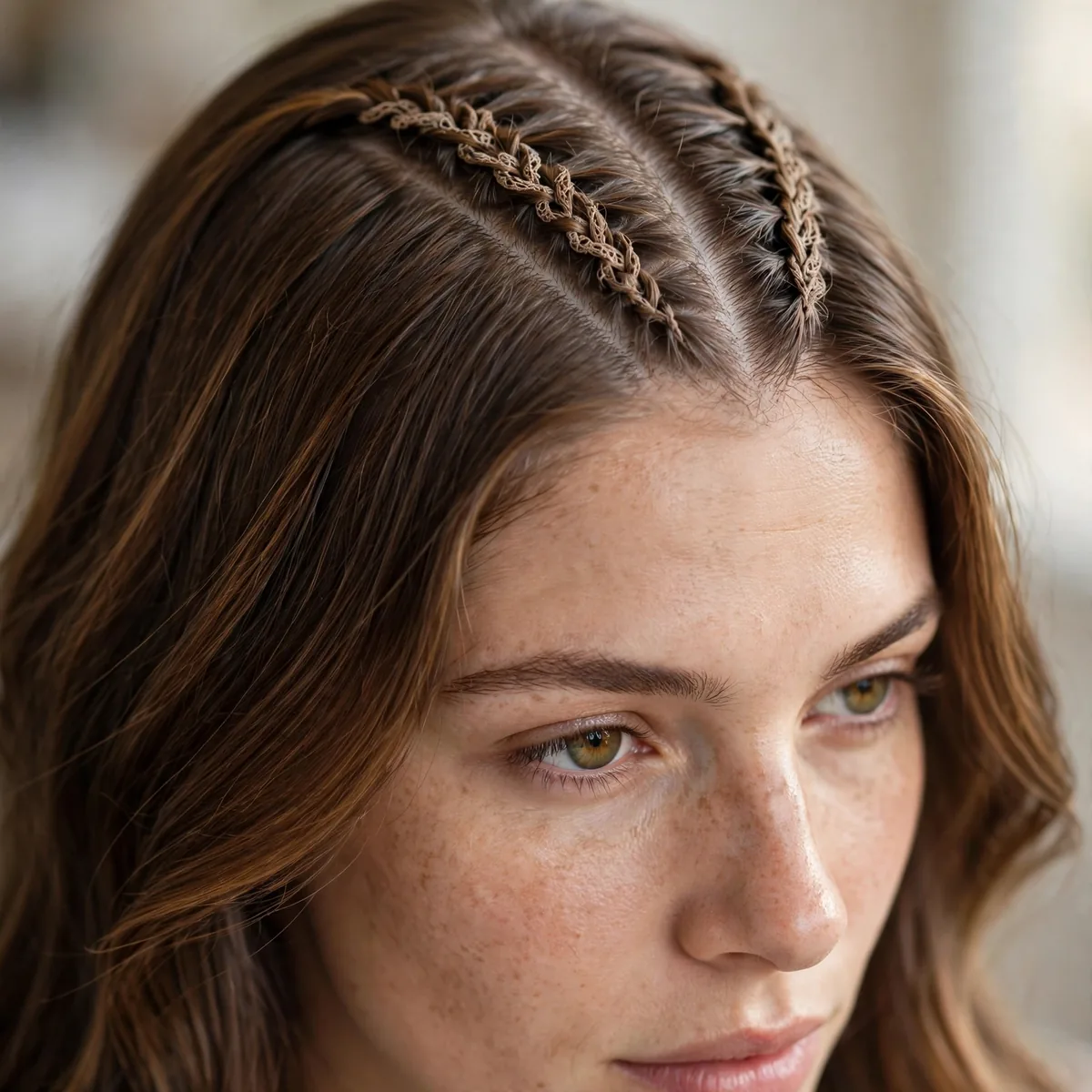 Delicate lace braid along the hair part