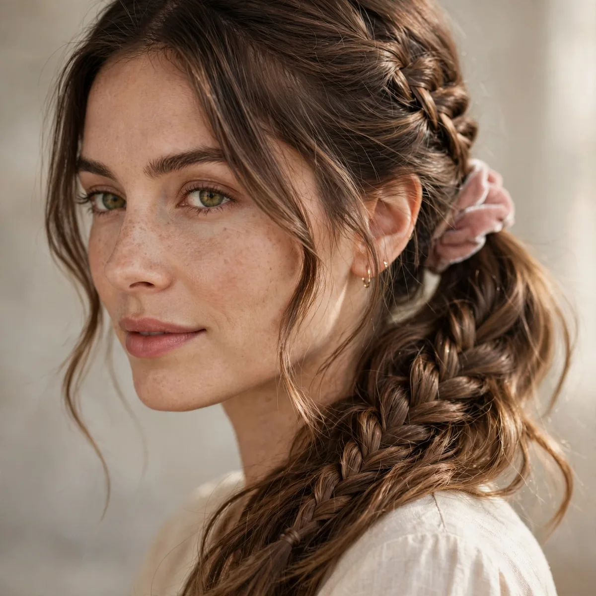 Romantic side ponytail with braid detail