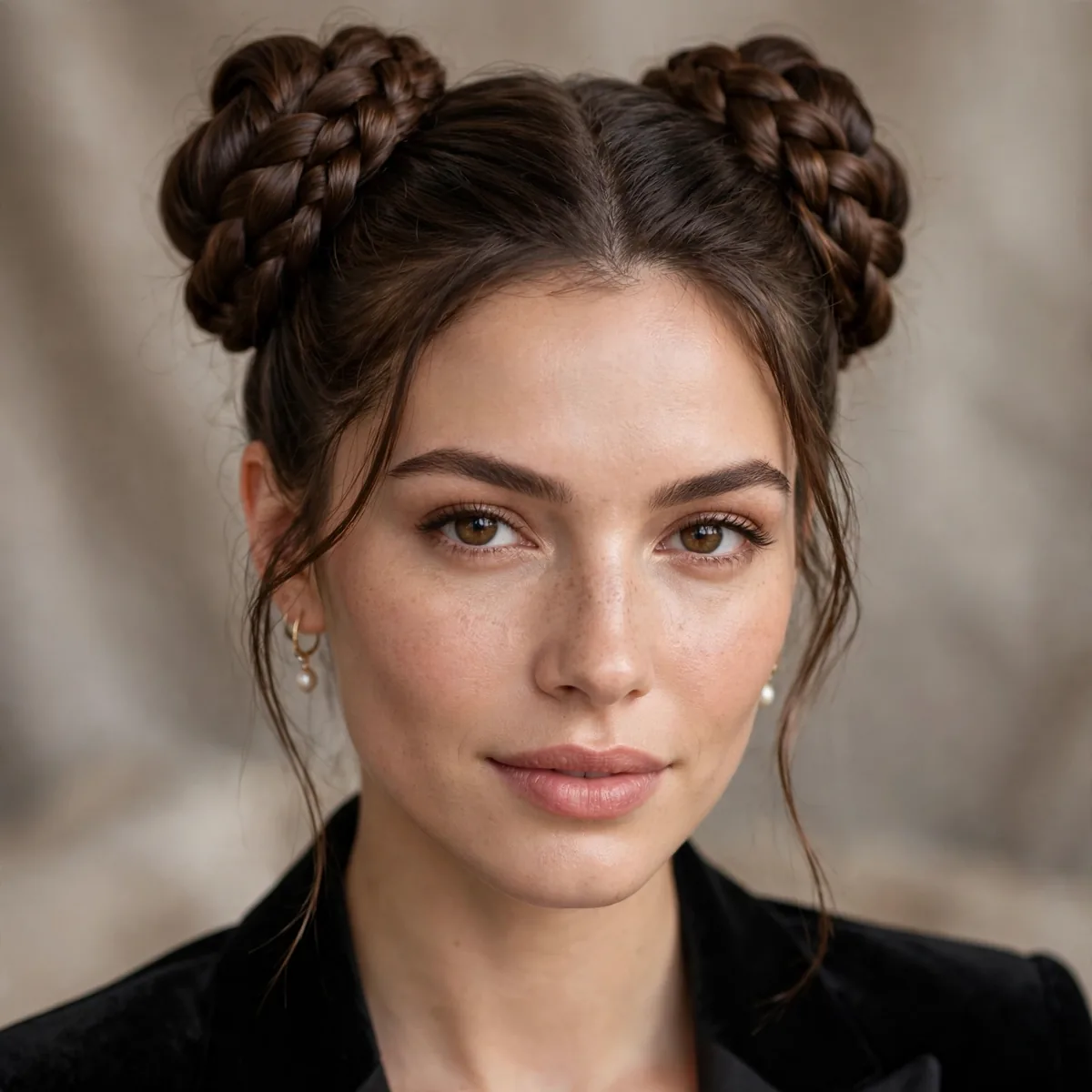 Polished double braided buns for a formal event
