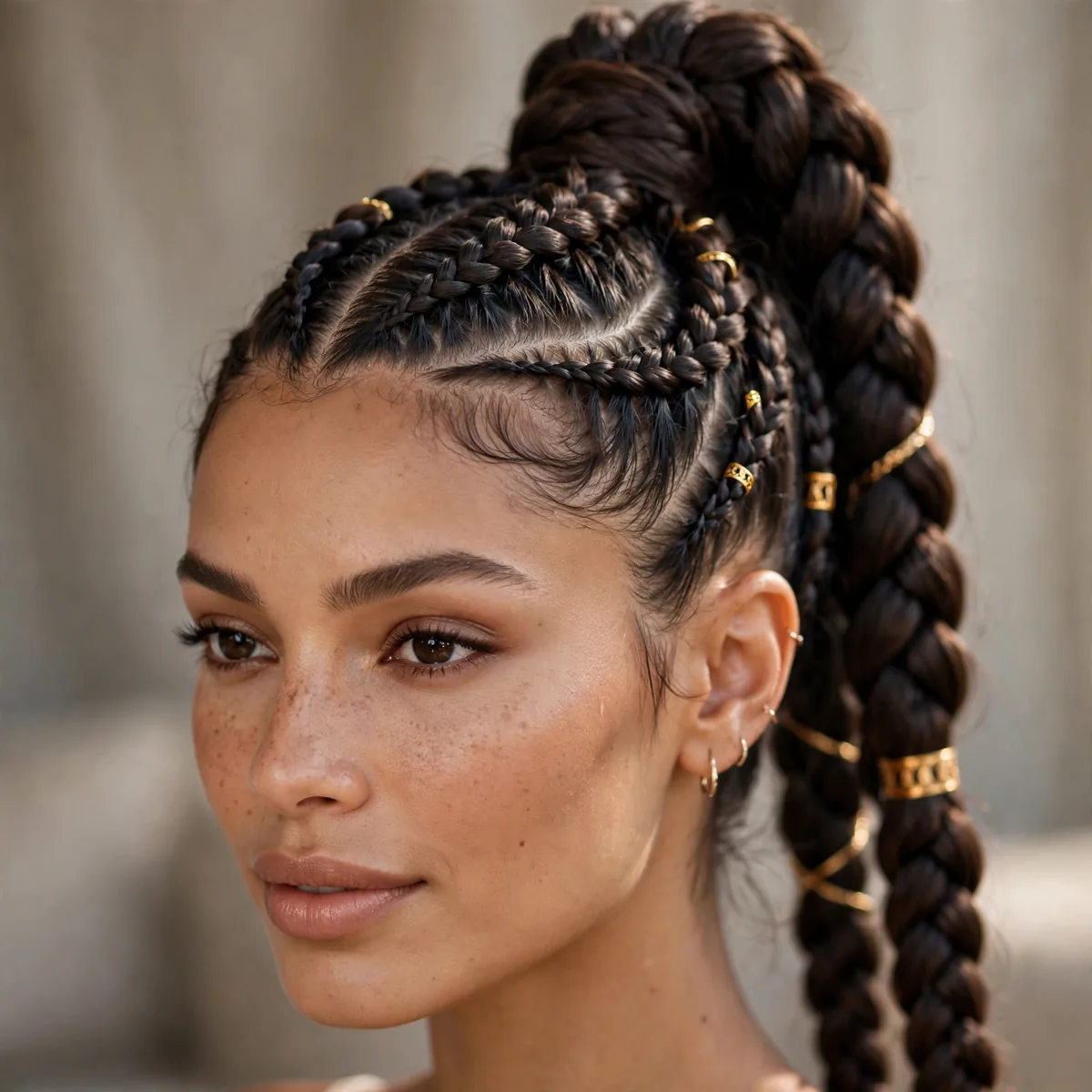 High feed-in goddess braided ponytail