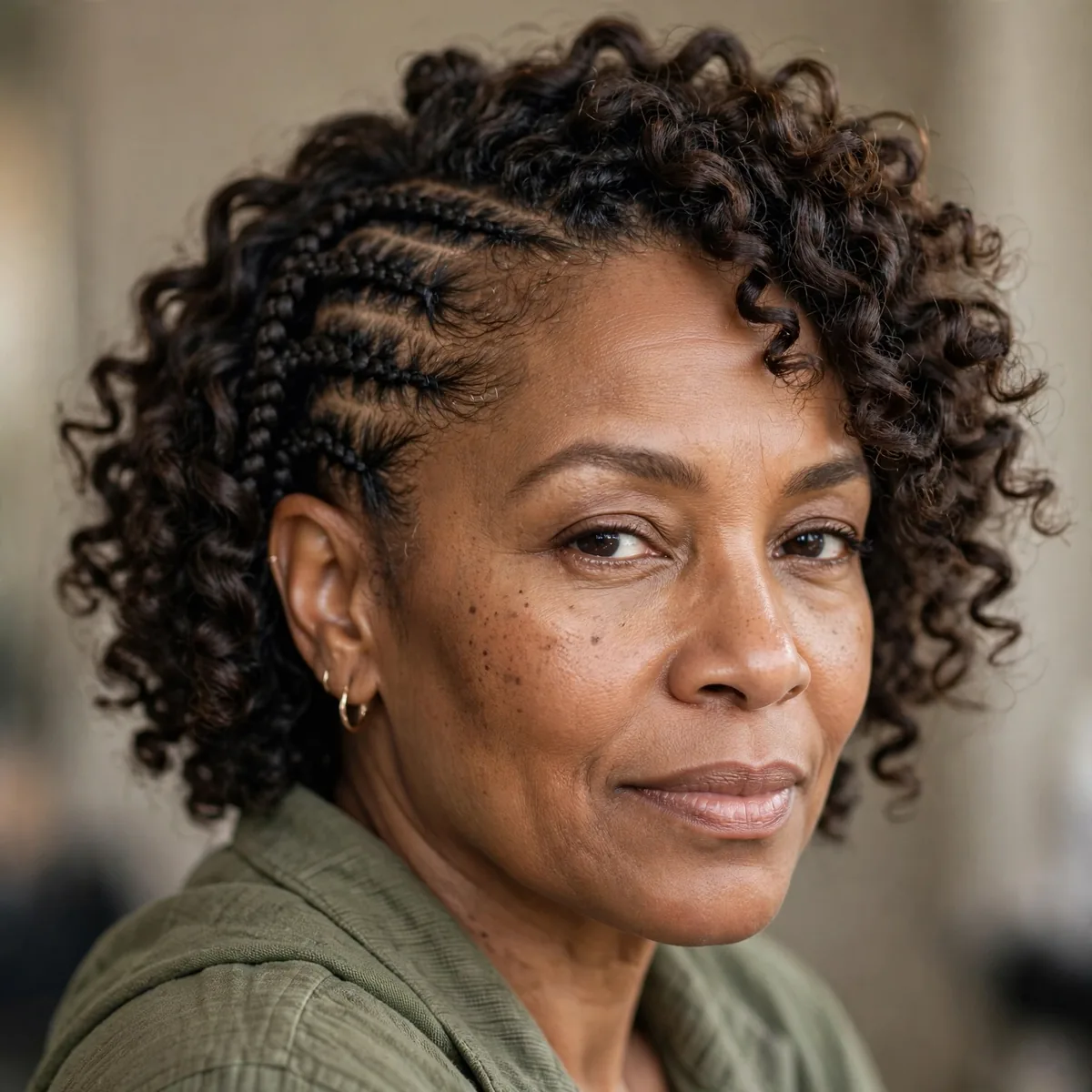 Defined twist-out curls on braid base for mature Black woman