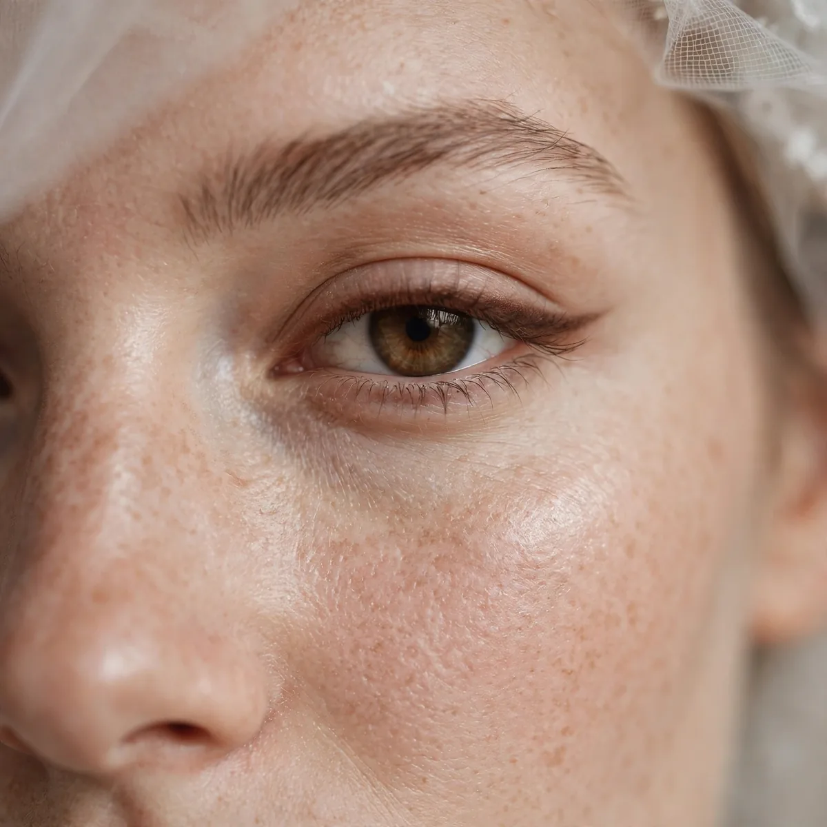 Close-up of soft brown eyeliner smudged along a bride's lash line