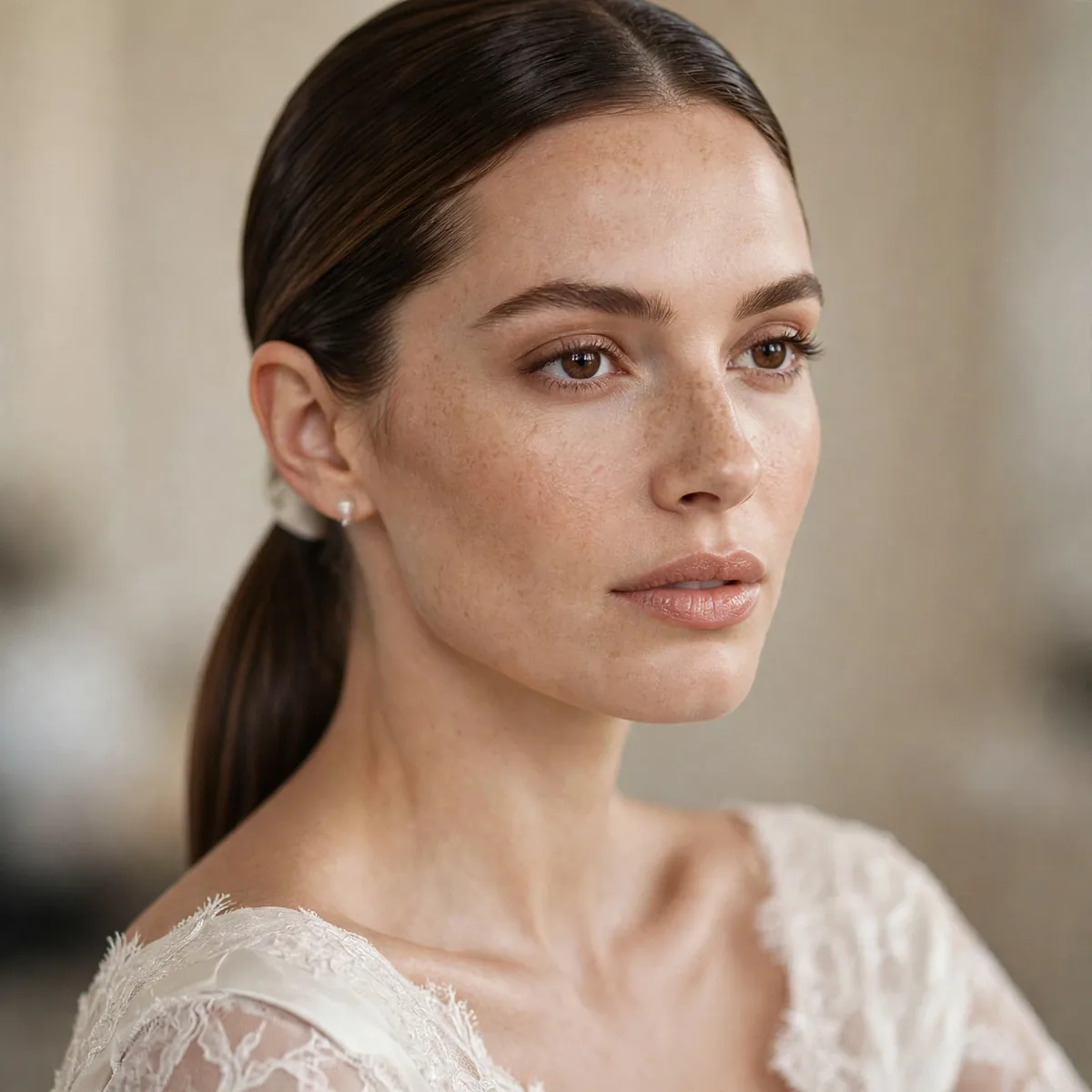 Sleek low ponytail bridal hair