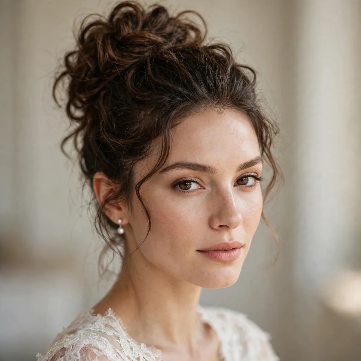 Textured high bun bridal
