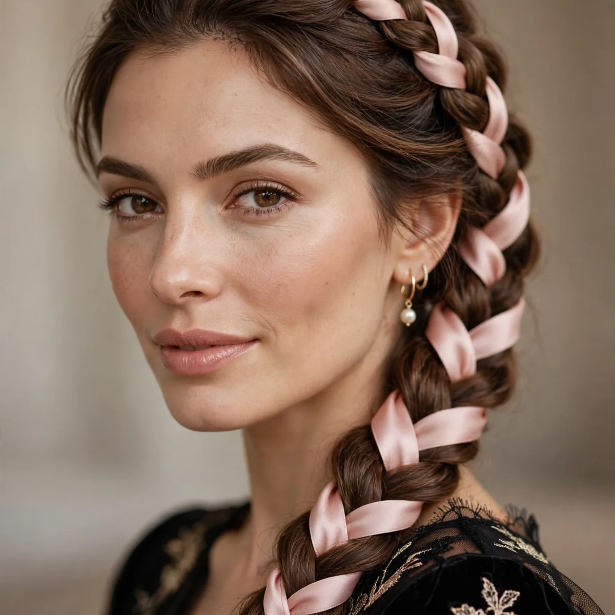 Braid with ribbon woven through