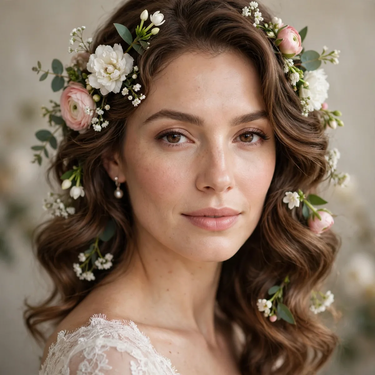 Bridal waves with fresh flowers