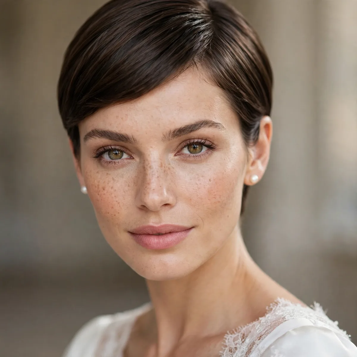 Sleek polished pixie bridal hair