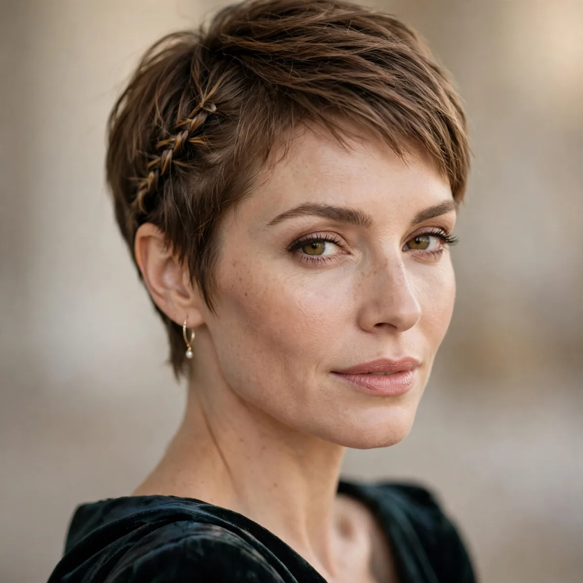Small braid accent in pixie cut