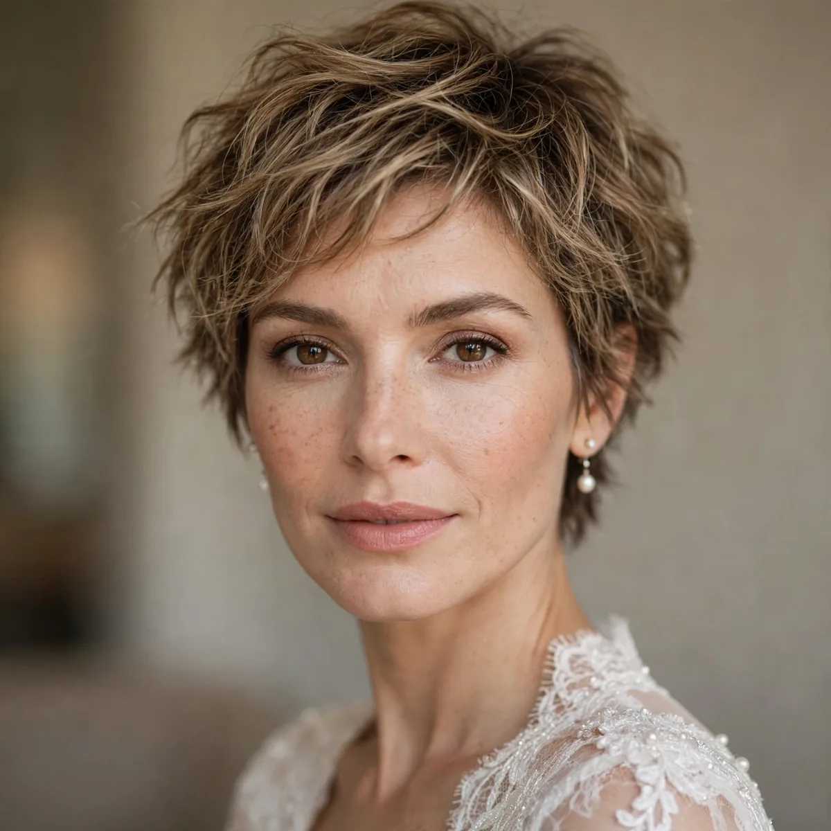 Tousled textured short bridal hair