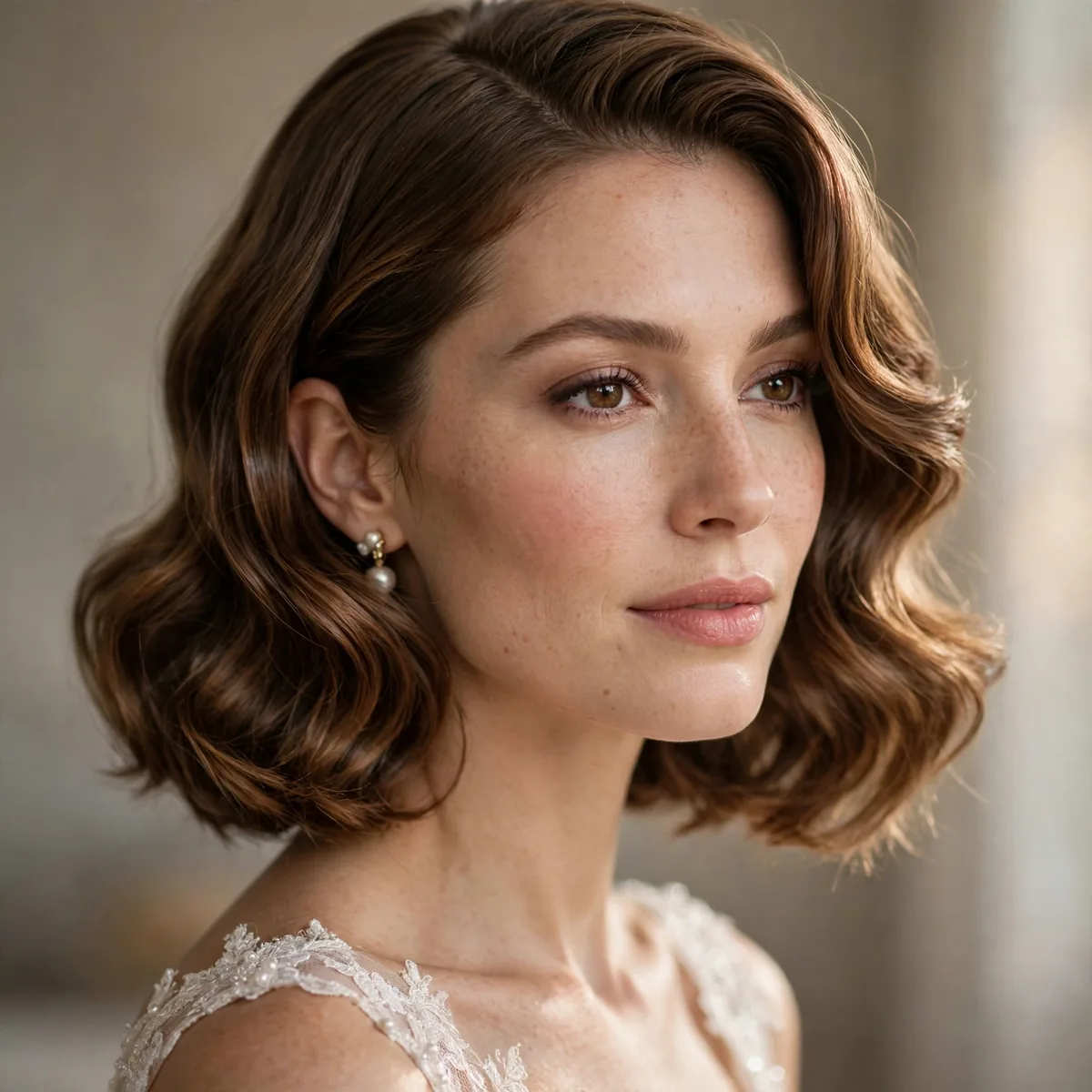 Side parted wavy bob bridal