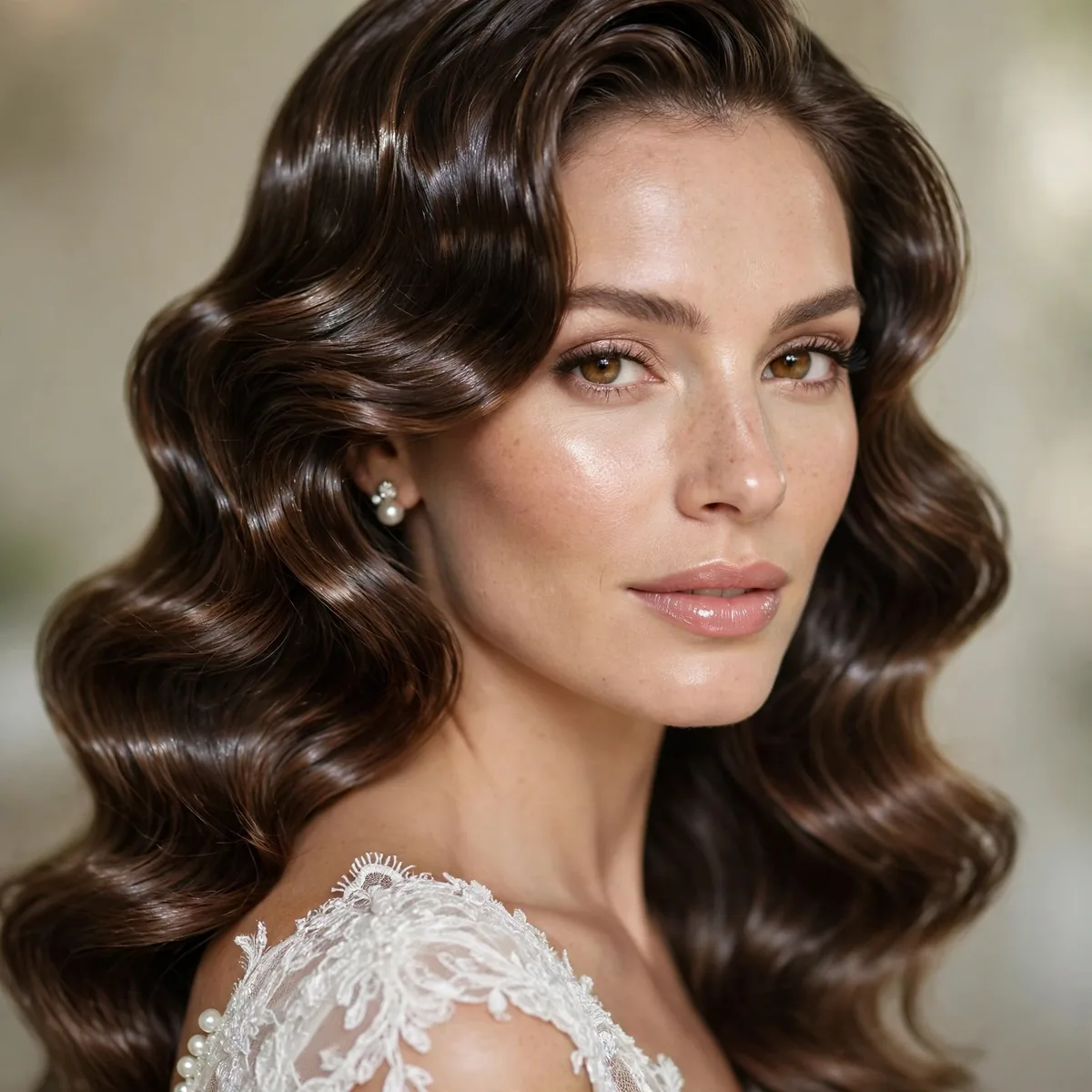 Bride with high-shine reflective glamour waves