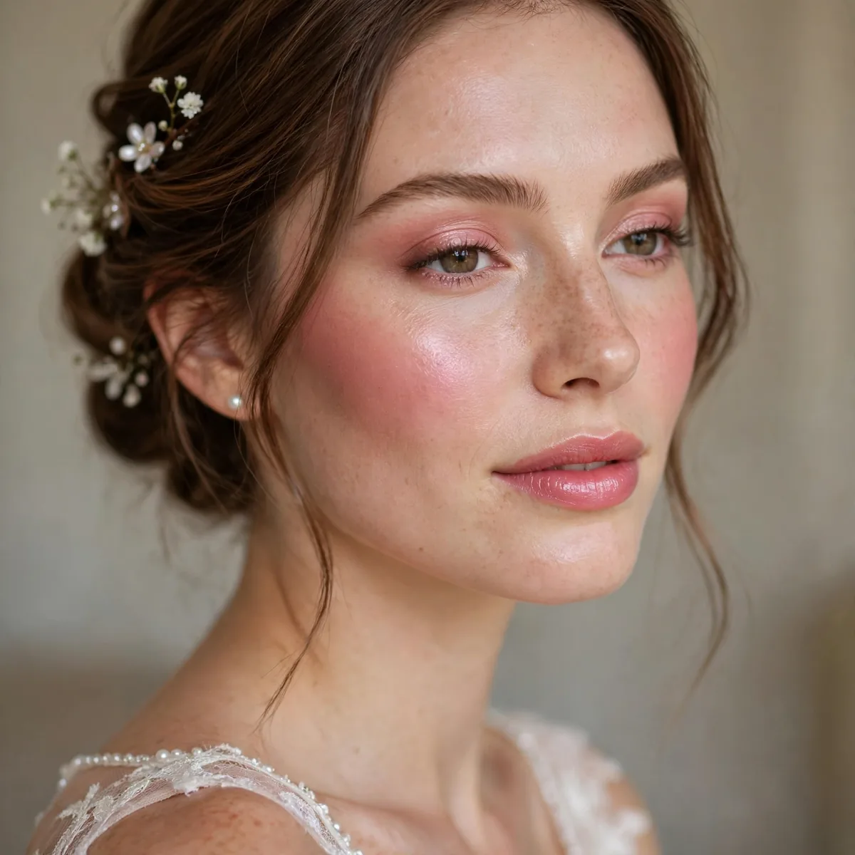 Rosy glowing bridal makeup