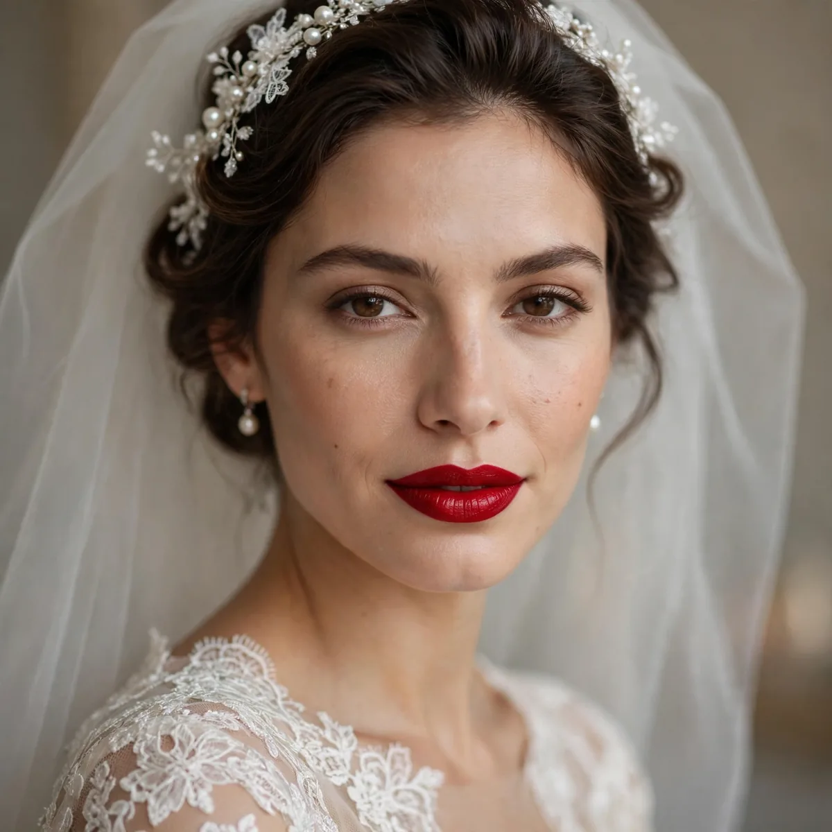 Bride with classic red lipstick