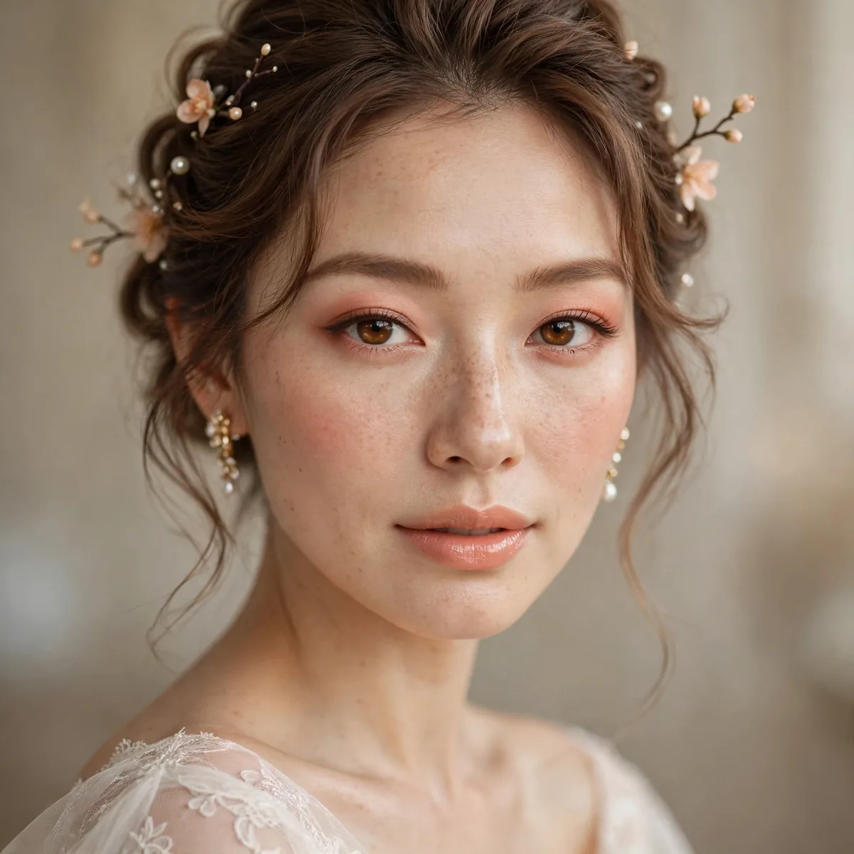 Peach toned bridal makeup