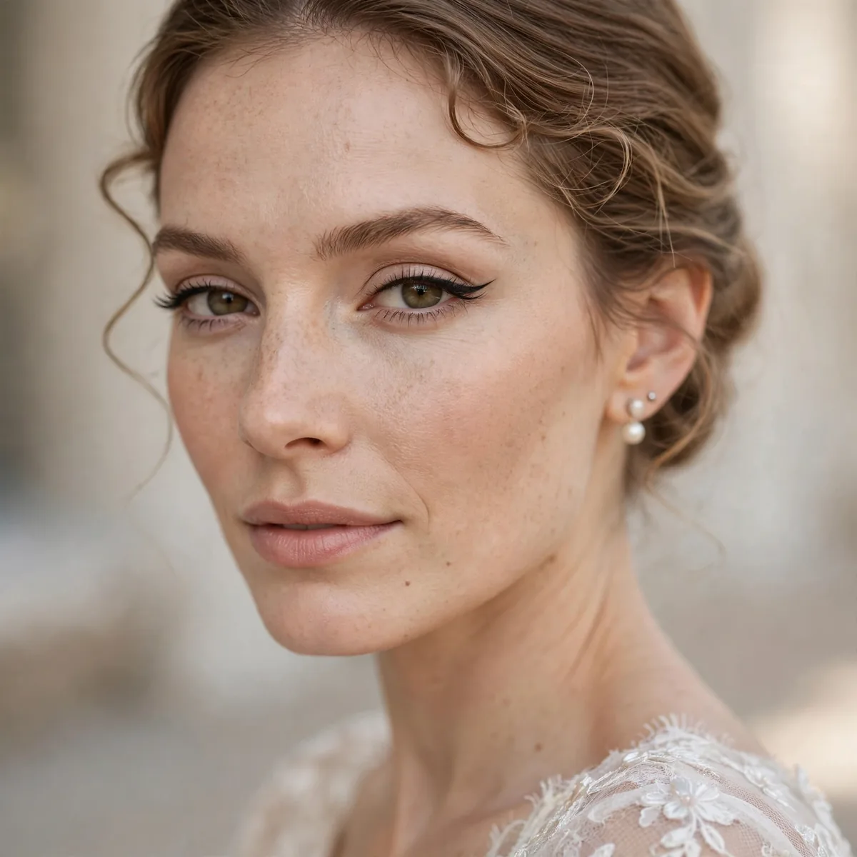 Subtle winged eyeliner bridal look