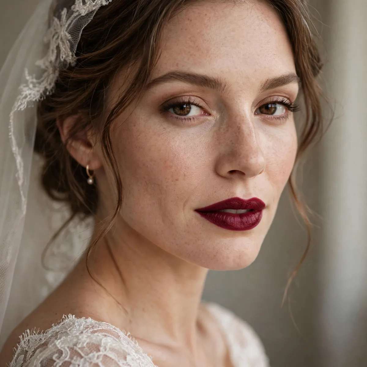 Bride with berry lipstick