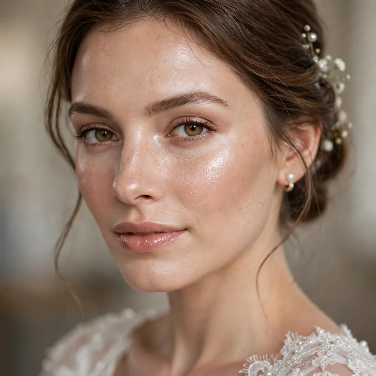 Dewy glowing bridal skin