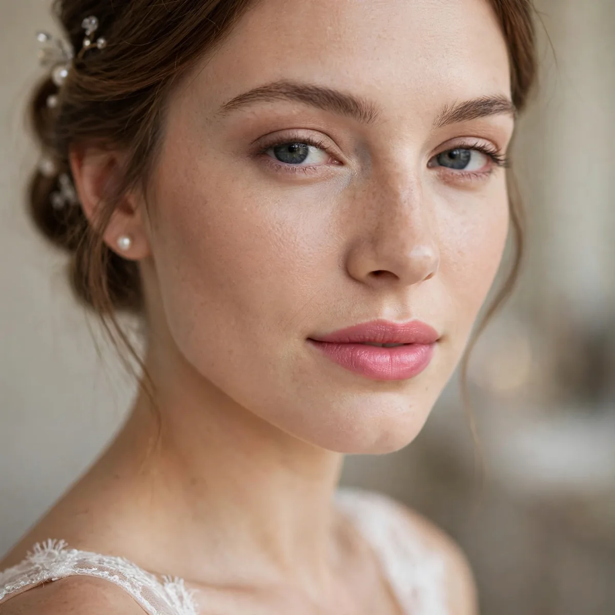 Soft pink lipstick bridal look