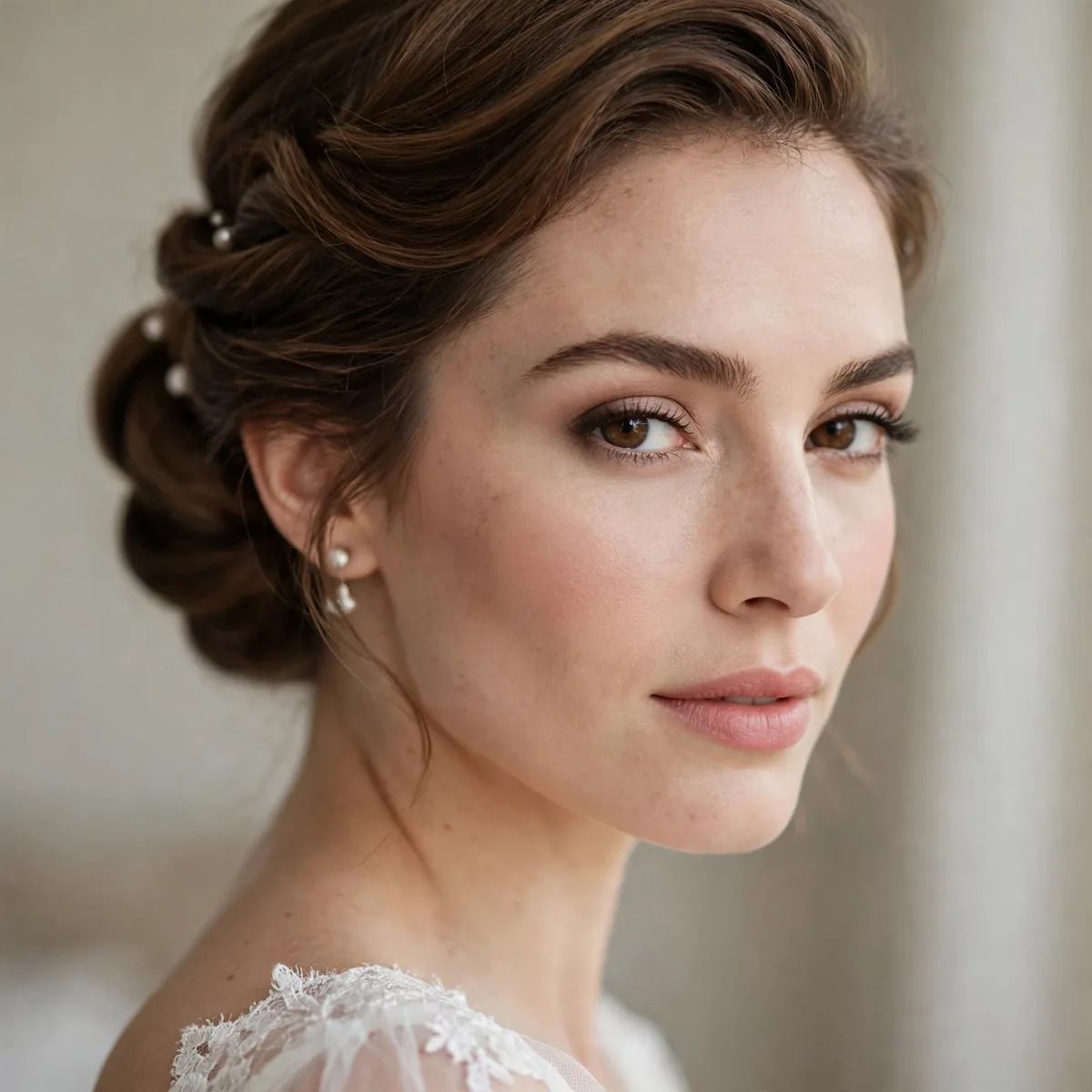 Bridal makeup with classic updo