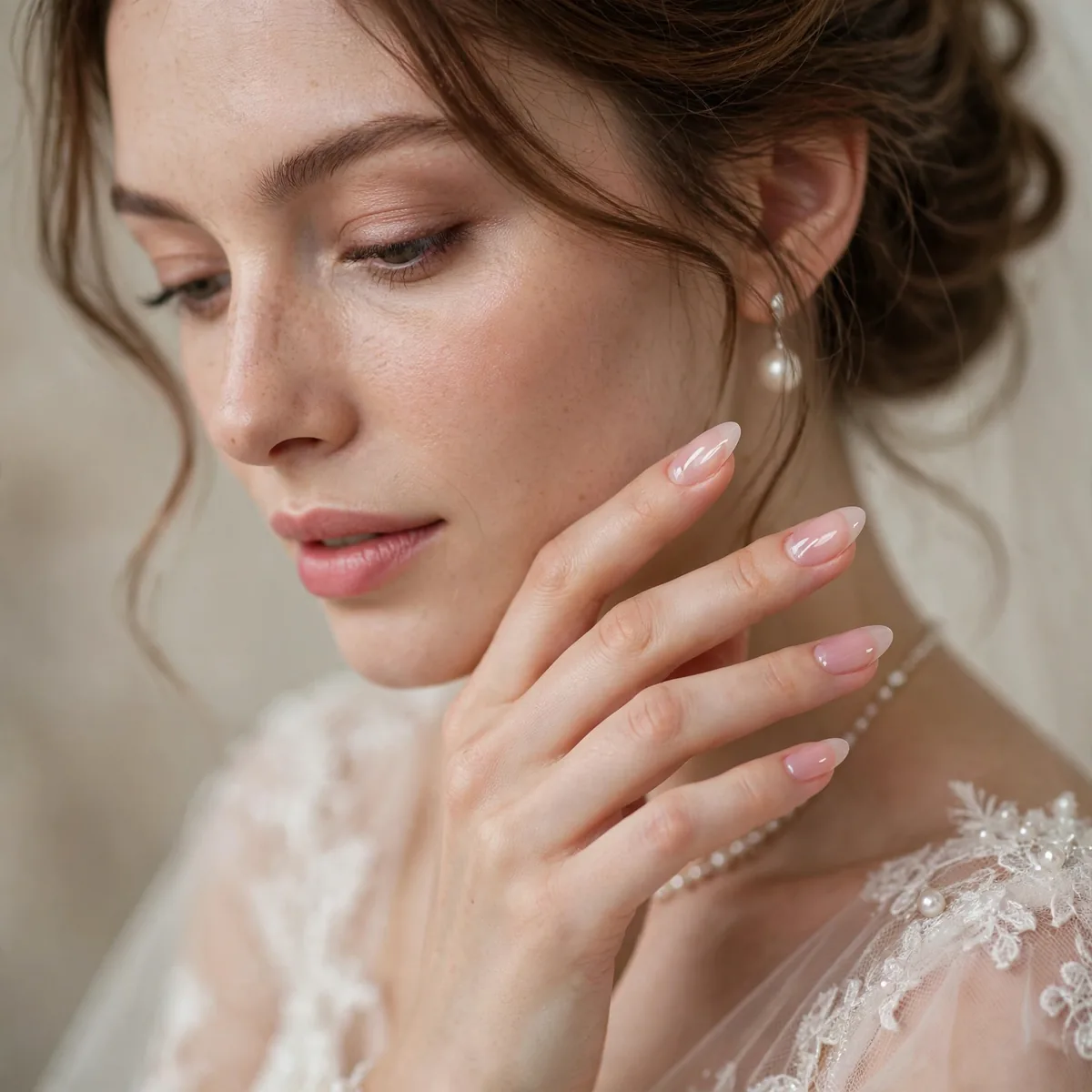 Sheer pink bridal nails