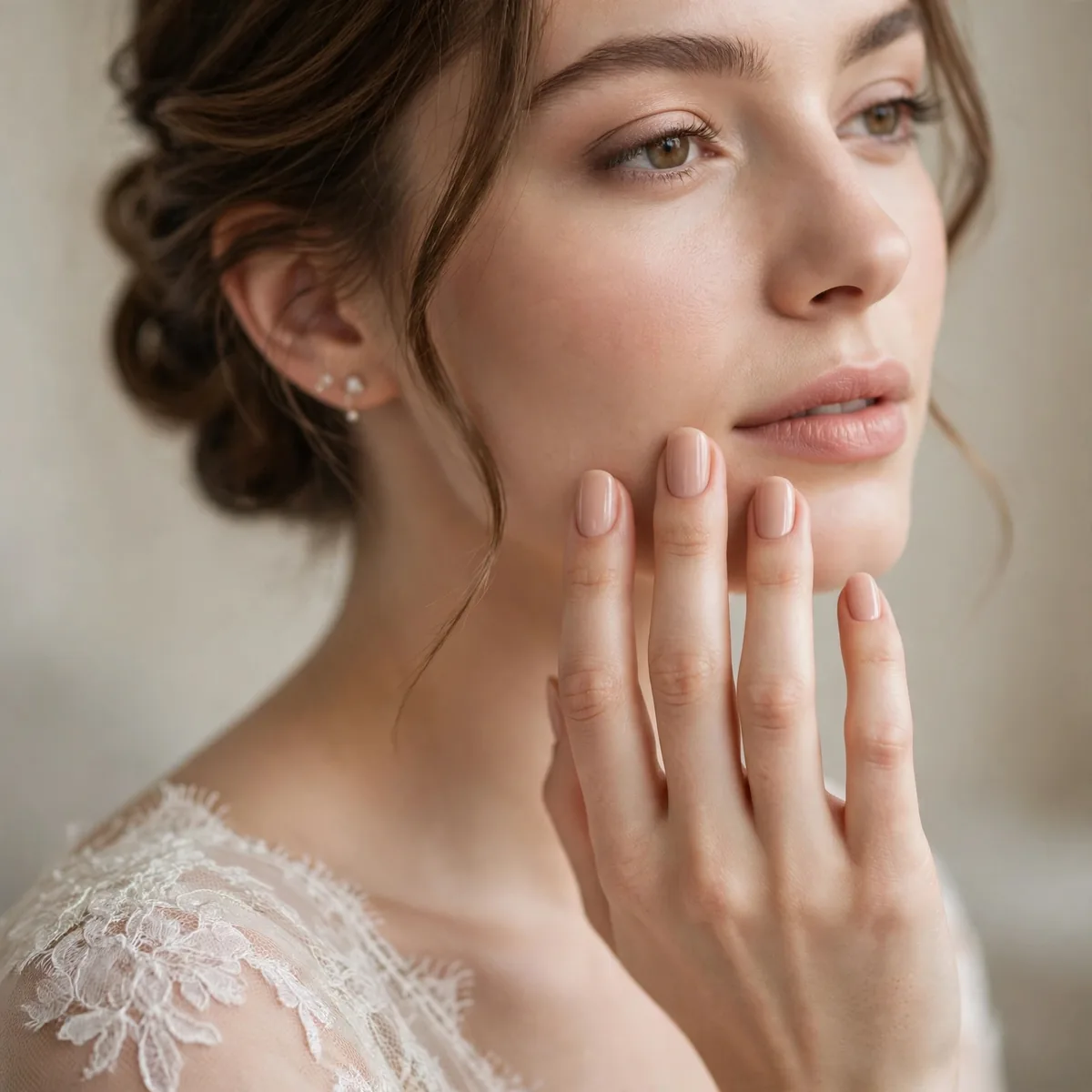 Nude bridal nails matching skin tone