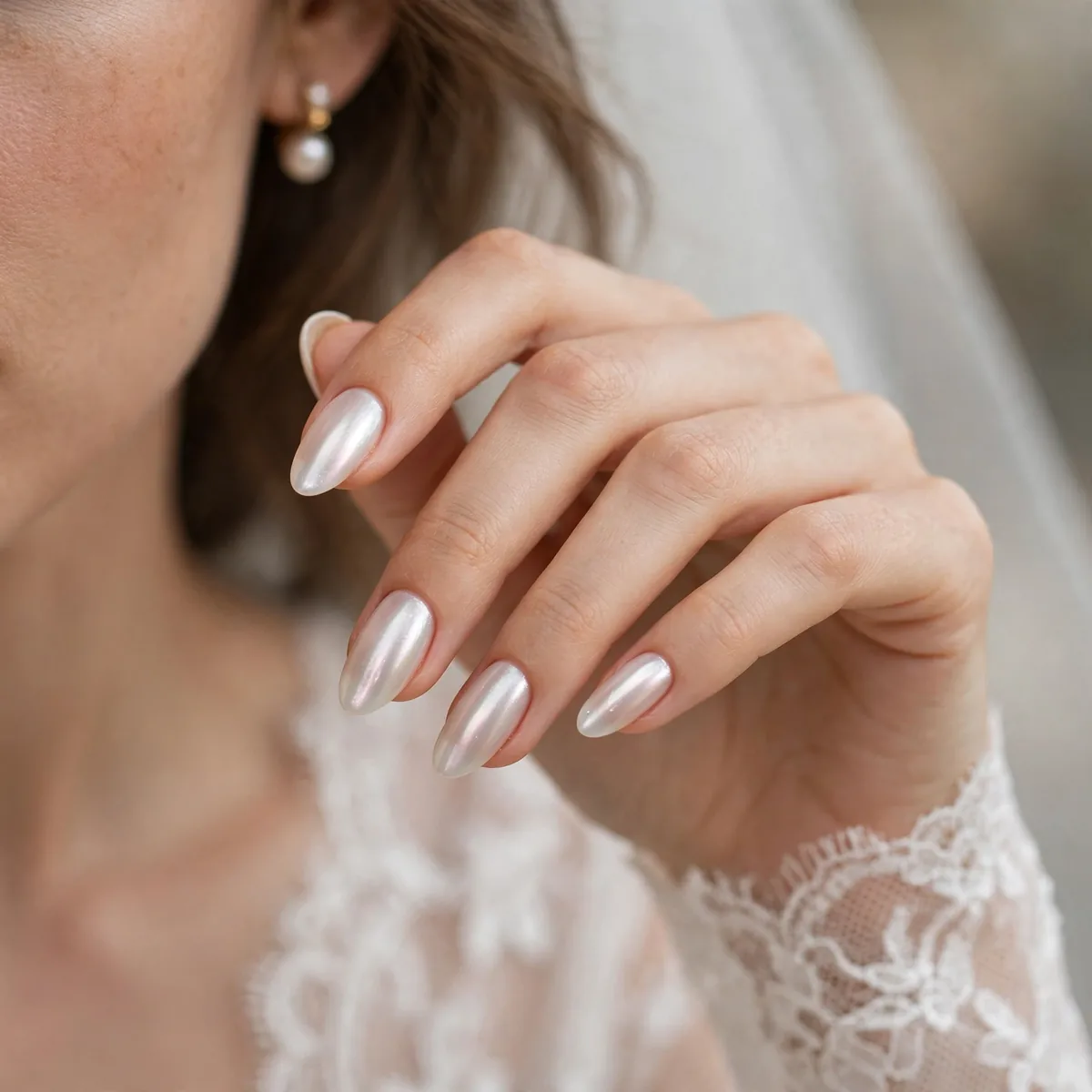 Pearl chrome bridal nails